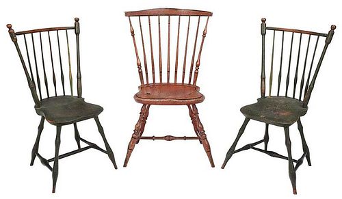 Three New England Paint Decorated Windsor Chairs