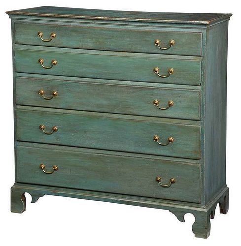 American Chippendale Blue Painted Tall Chest