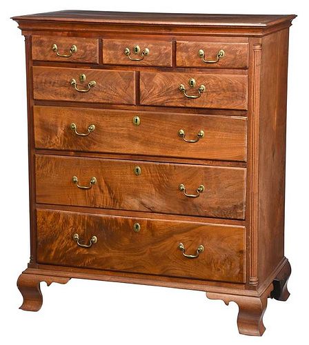 American Chippendale Figured Walnut Tall Chest