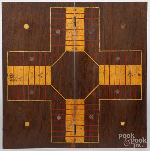 Walnut parcheesi gameboard, 19th c.