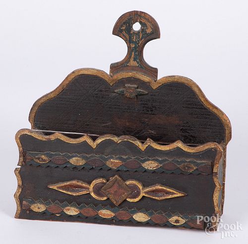 Painted tramp art comb box, late 19th c.