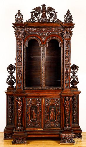 German carved walnut bookcase, 19th c.