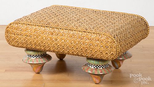 Woven hassock and ceramic foot ottoman