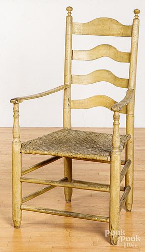 Large painted ladderback armchair, late 18th c.