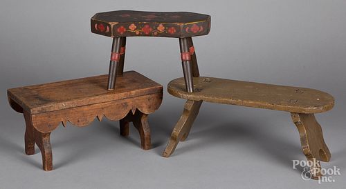Painted mortised stool, with splay legs