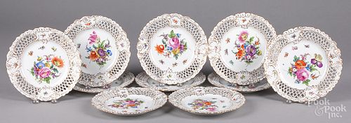 Ten Dresden reticulated porcelain plates