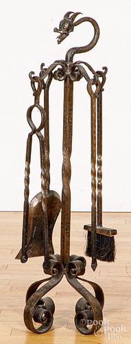 Set of wrought iron fireplace tools