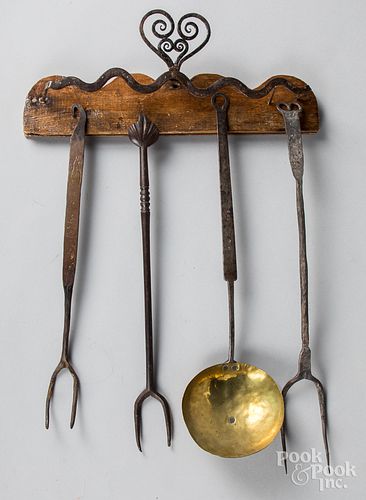 Wrought iron utensil rack, together utensils