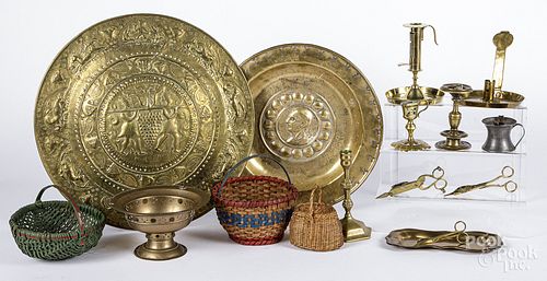 Miscellaneous group of metalware, baskets, etc.