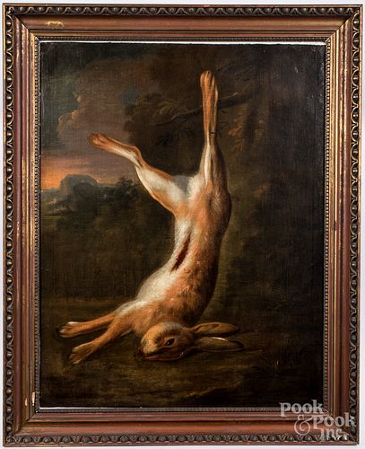 Oil on canvas hanging rabbit, 19th c.
