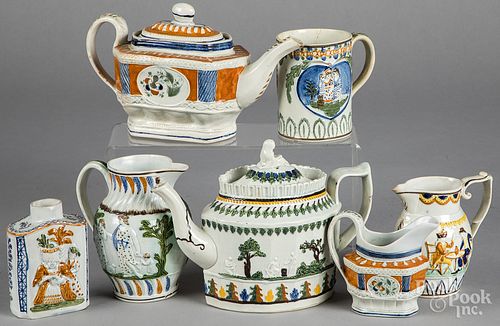 Group of Pratt-type pearlware teawares.