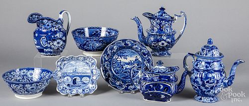 Collection of blue Staffordshire.