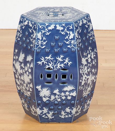 Chinese blue and white porcelain garden seat.