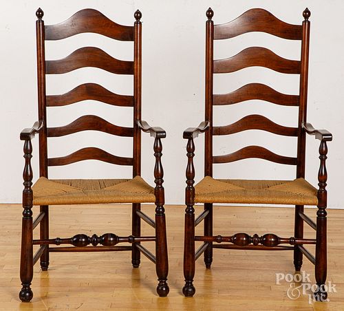 Pair of Delaware Valley style ladderback armchair