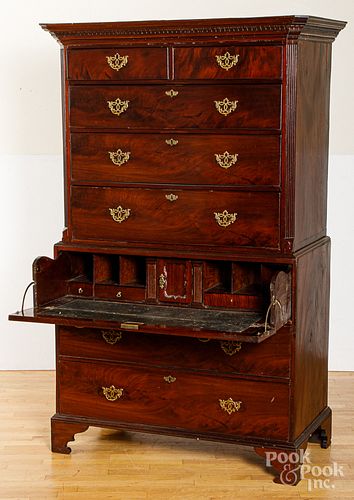 George III mahogany chest on chest, ca. 1770.