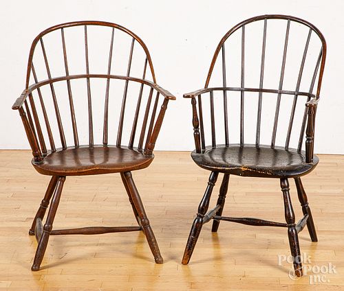 Two New England sackback Windsor chairs, ca. 1800