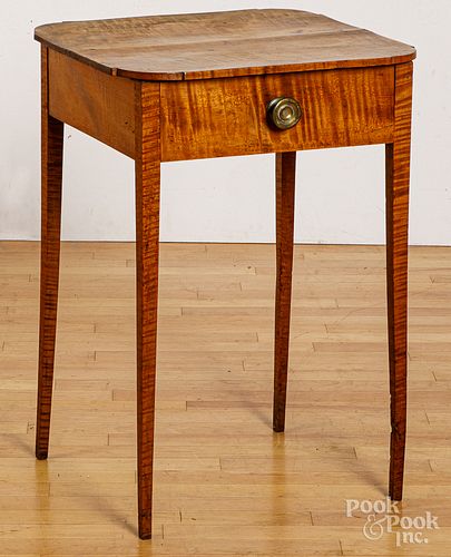 Federal tiger maple one-drawer stand, early 19th