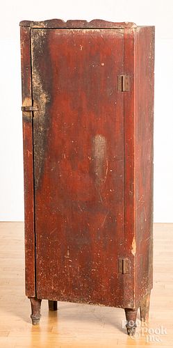 Small red painted pine cupboard, 19th c.