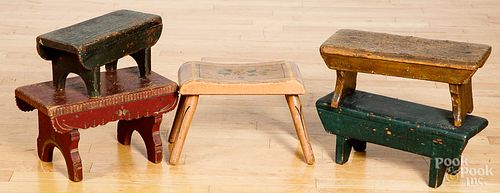 Five painted footstools, 19th c.