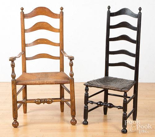 Two Delaware Valley ladderback chairs, 18th c.