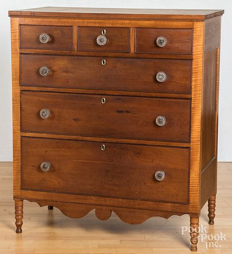Pennsylvania cherry & tiger maple chest of drawer