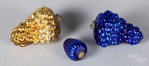 Three Kugel glass Christmas ornaments