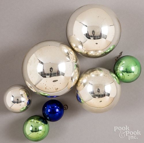 Seven Kugel glass ball Christmas ornaments