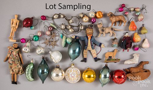 Group of holiday and toy items.