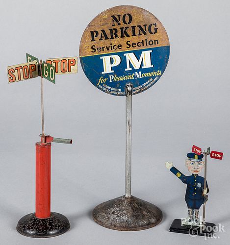 Tin lithograph traffic cop animated stop sign