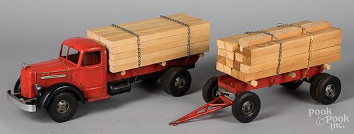 Smith Miller diecast lumber truck with pup traile
