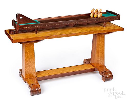 Parlor walnut table top bowling game