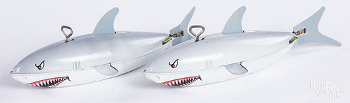 Two Chein tin wind-up sharks
