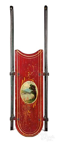 Child painted pine sled, patented 1903