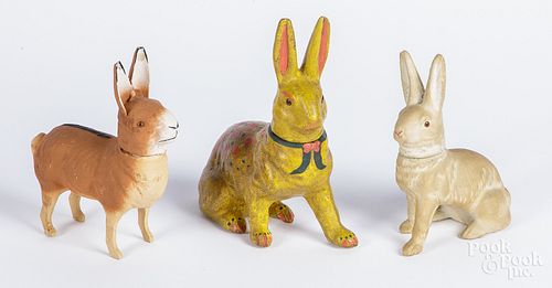 Three composition rabbit candy containers