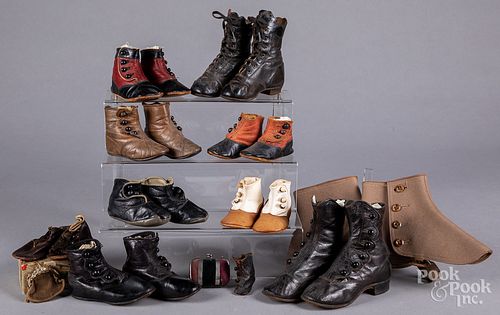 Group of children's button up leather shoes, etc.