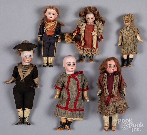 Six bisque head small dolls