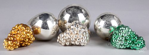 Six German Kugel Christmas ornaments