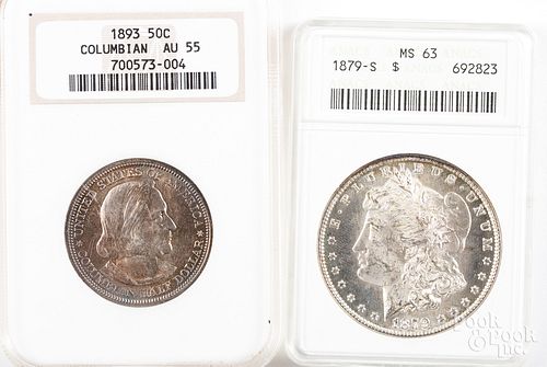 1879-S Morgan silver dollar NGC MS63, etc.