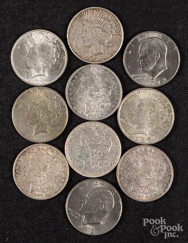 Ten silver dollars