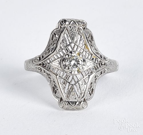 14K gold filigree diamond solitaire ring, 1.5 dwt