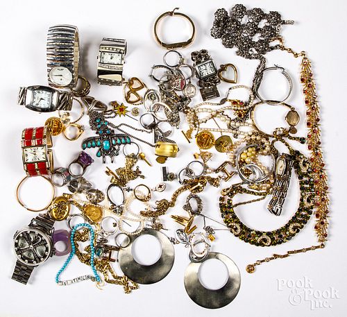 Costume and silver jewelry, wrist watches, etc.