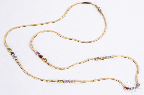 14K gold and gemstone necklace, 11.5 dwt.