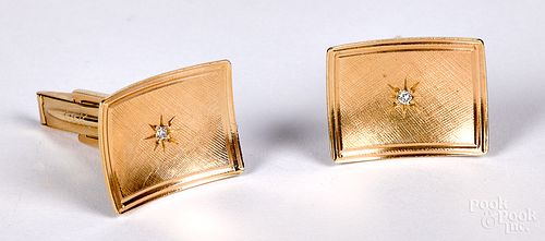 Pair of 14K gold and diamond cuff links, 5.2 dwt.