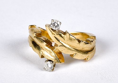 18K gold and diamond ring, size 3, 4.1 dwt.