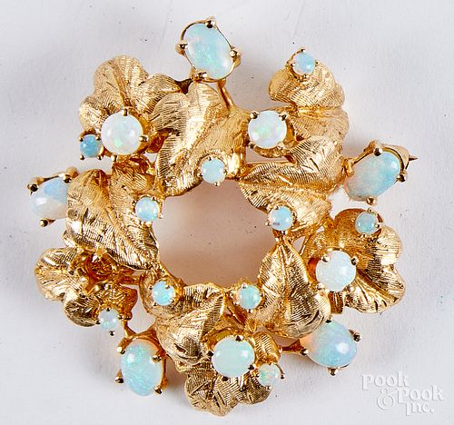 14K gold and AA quality opal brooch