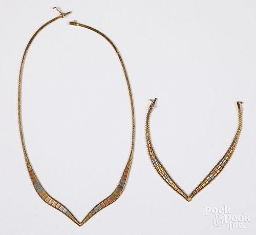 14K gold three-tone necklace and bracelet