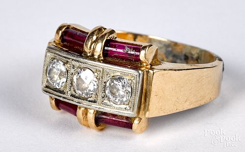 14K gold, diamond and ruby ring