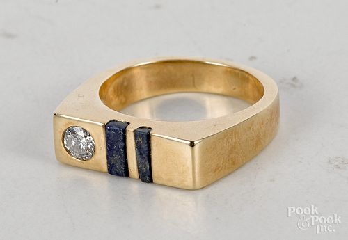 14K yellow gold diamond and lapis lazuli ring