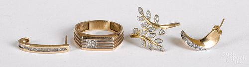 Group of 10K gold and diamond jewelry