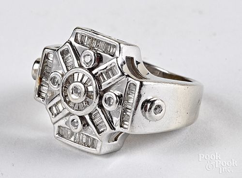 Men's 14K white gold and diamond cluster ring